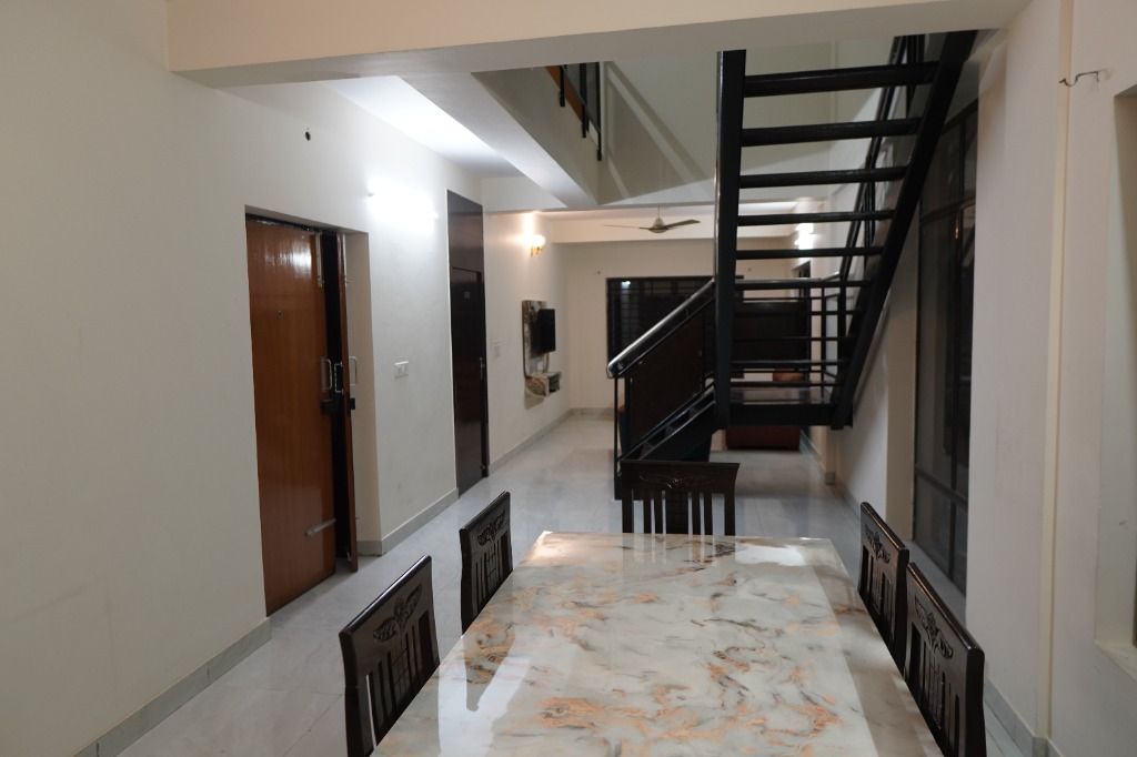 Dining space and interior hallway